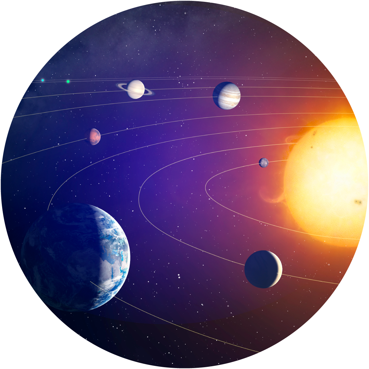 Planets in orbit with a purple background